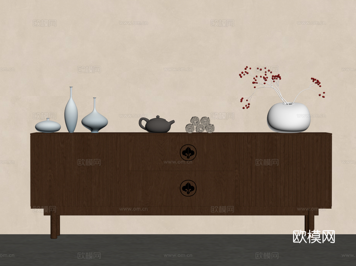 新中式电视柜 边柜su模型