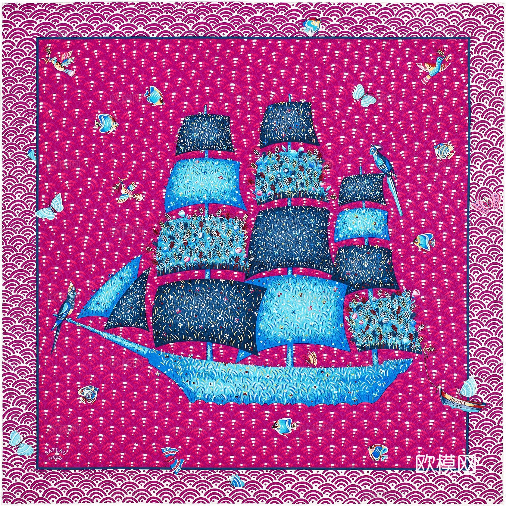 爱马仕丝巾印花图案手绘插画图集23下载