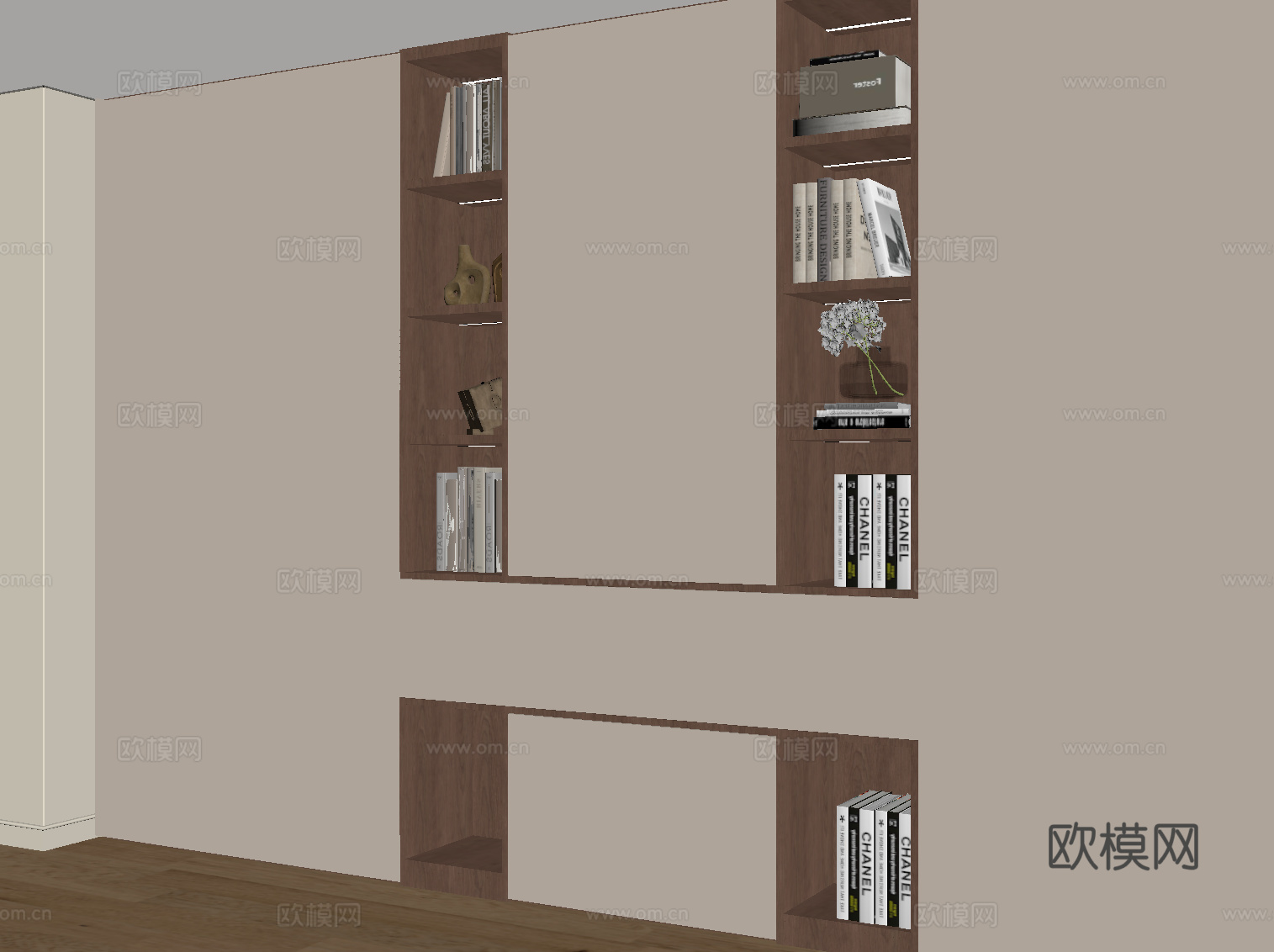 现代中古风书柜 置物柜su模型