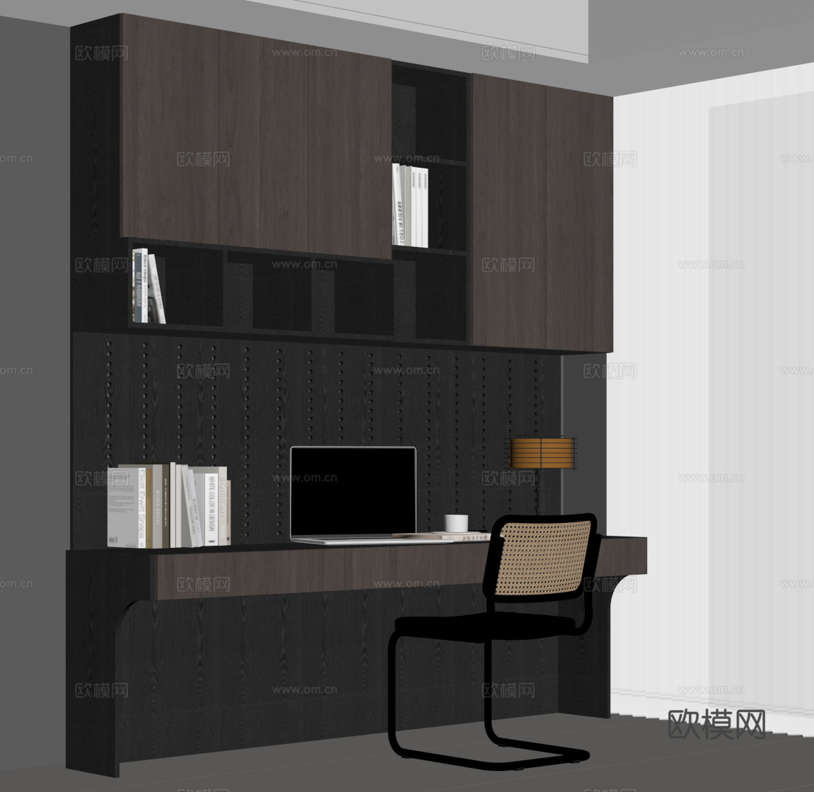 现代书柜 书桌椅su模型