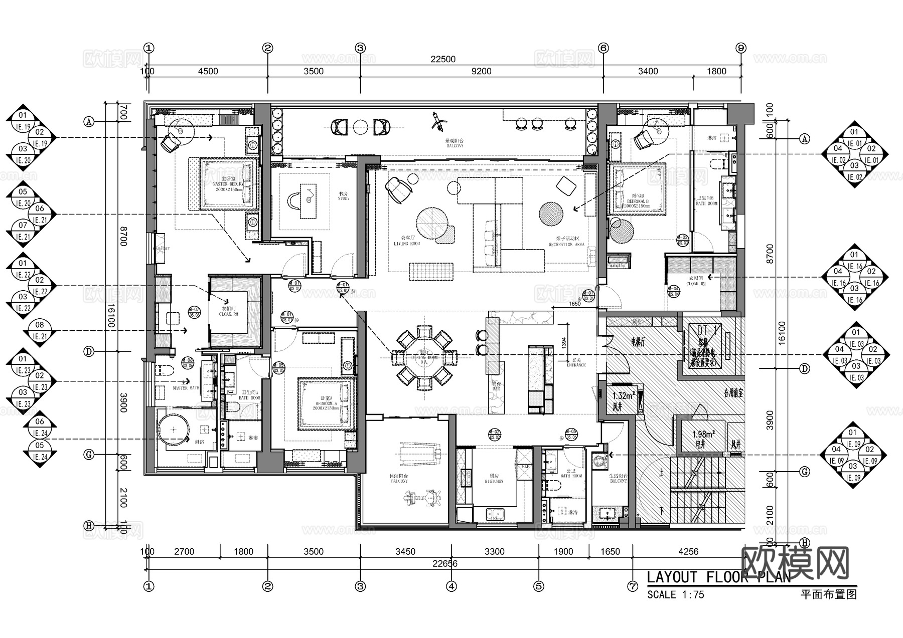 320㎡四居室大平层全套施工图   CAD家装施工图   样cad施工图