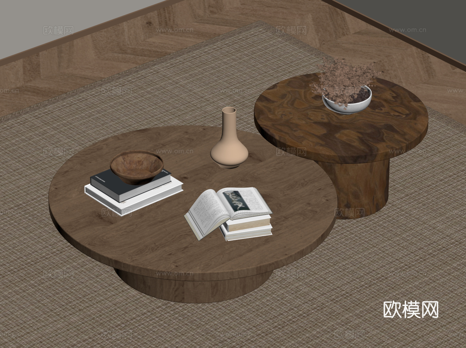现代中古风茶几 实木茶几su模型