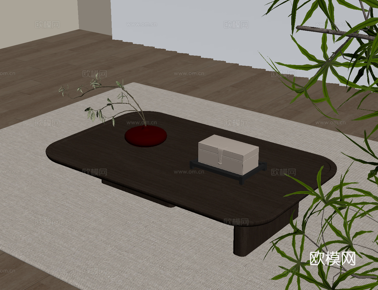 新中式茶几 实木茶几su模型
