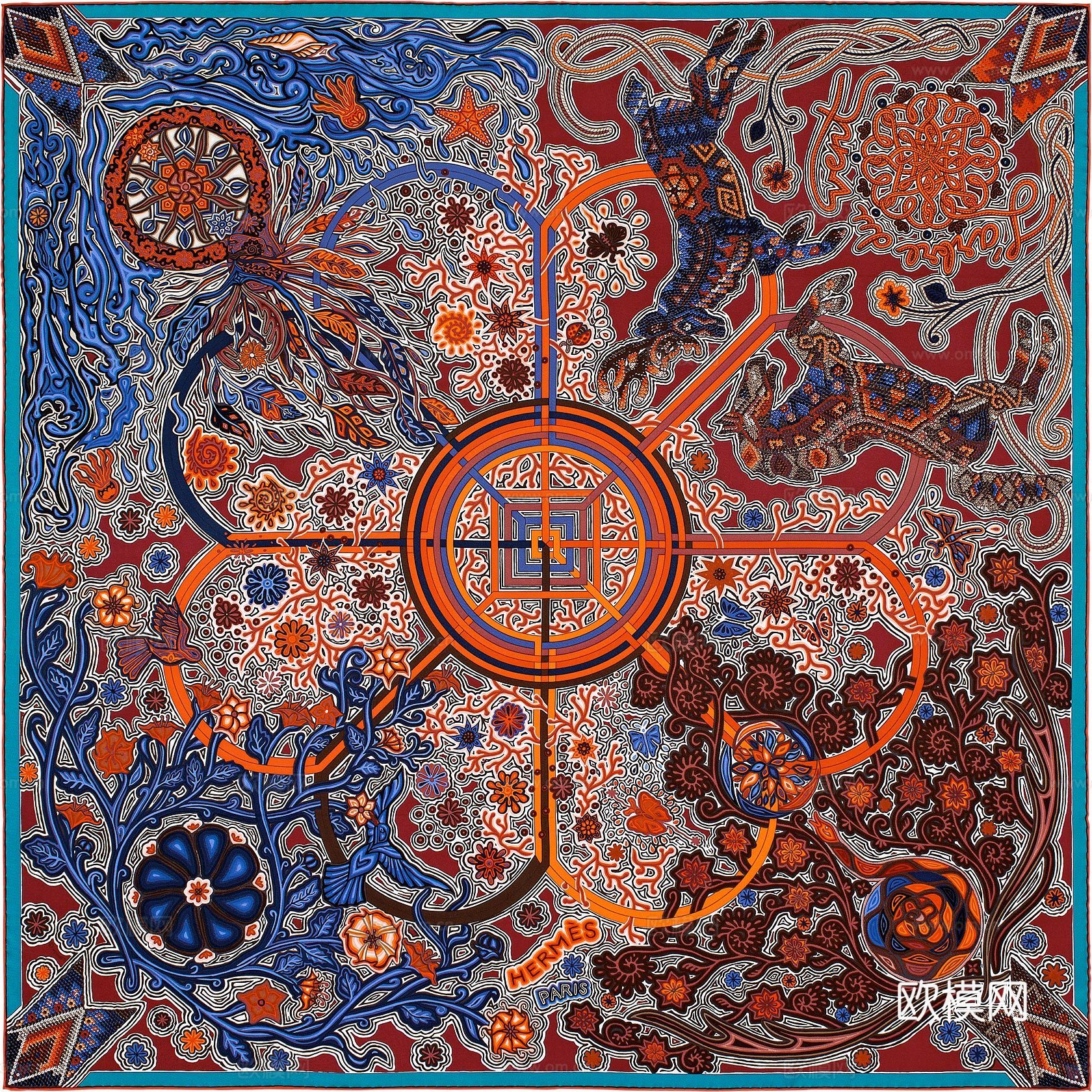 爱马仕丝巾印花图案手绘插画图集79下载