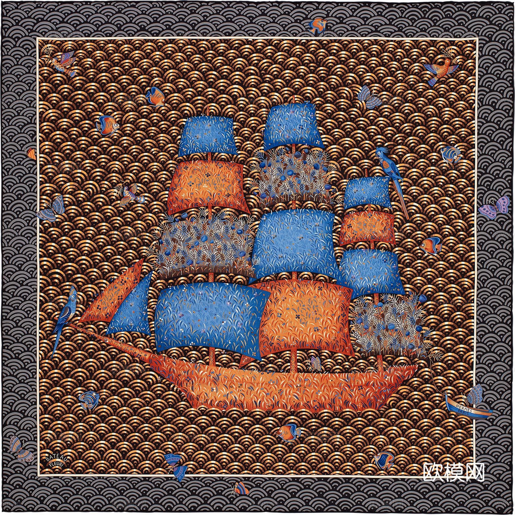 爱马仕丝巾印花图案手绘插画图集73下载