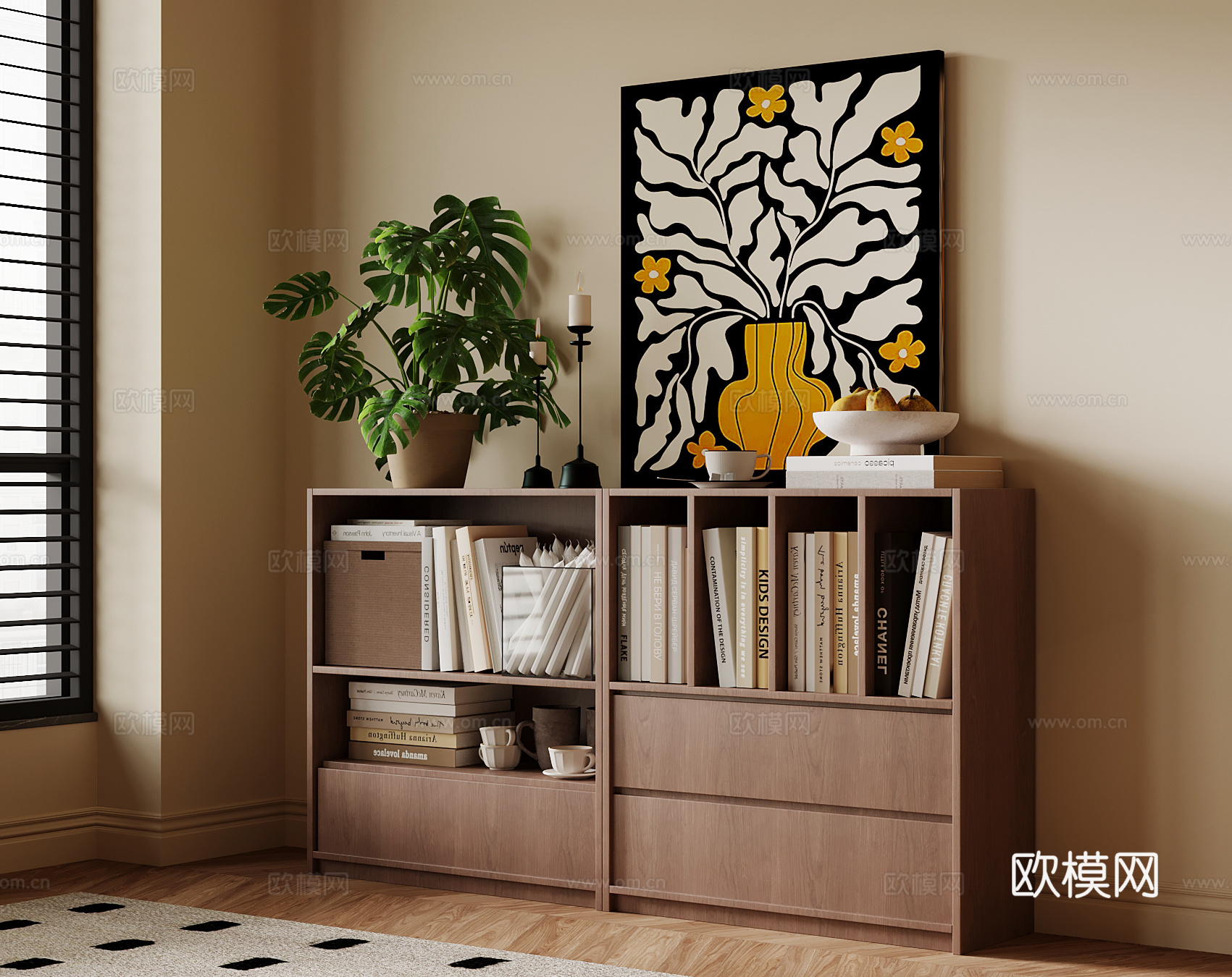 现代中古风书柜 置物柜su模型