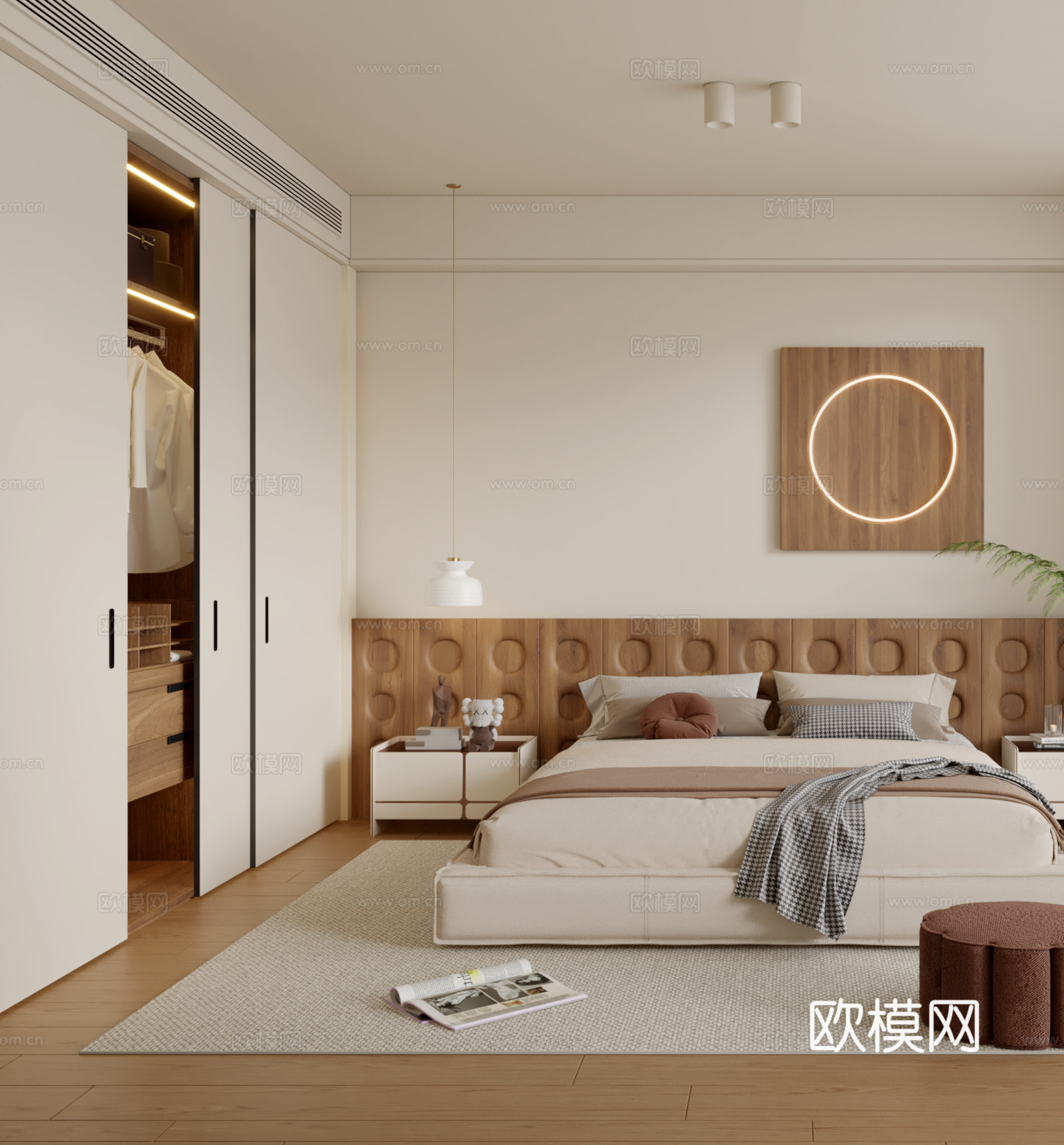 原木风卧室3d模型下载（渲染图2）