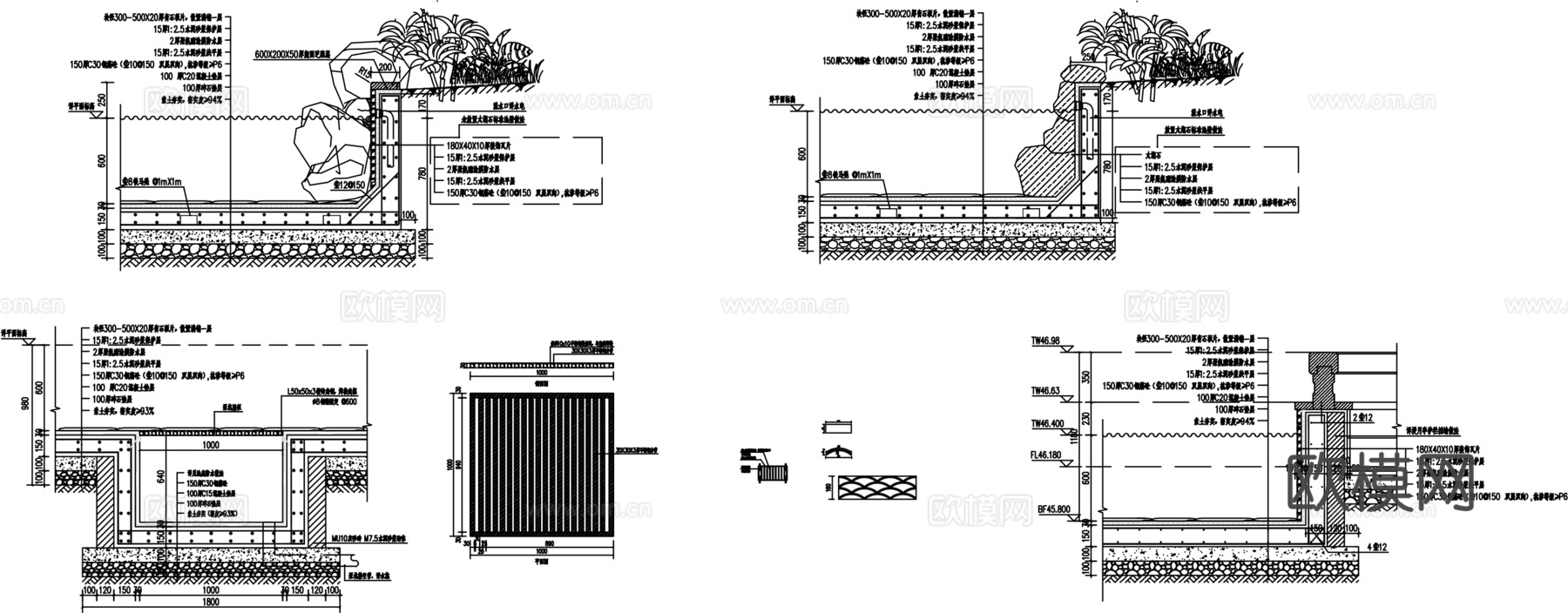 景观假山置石跌水cad施工图