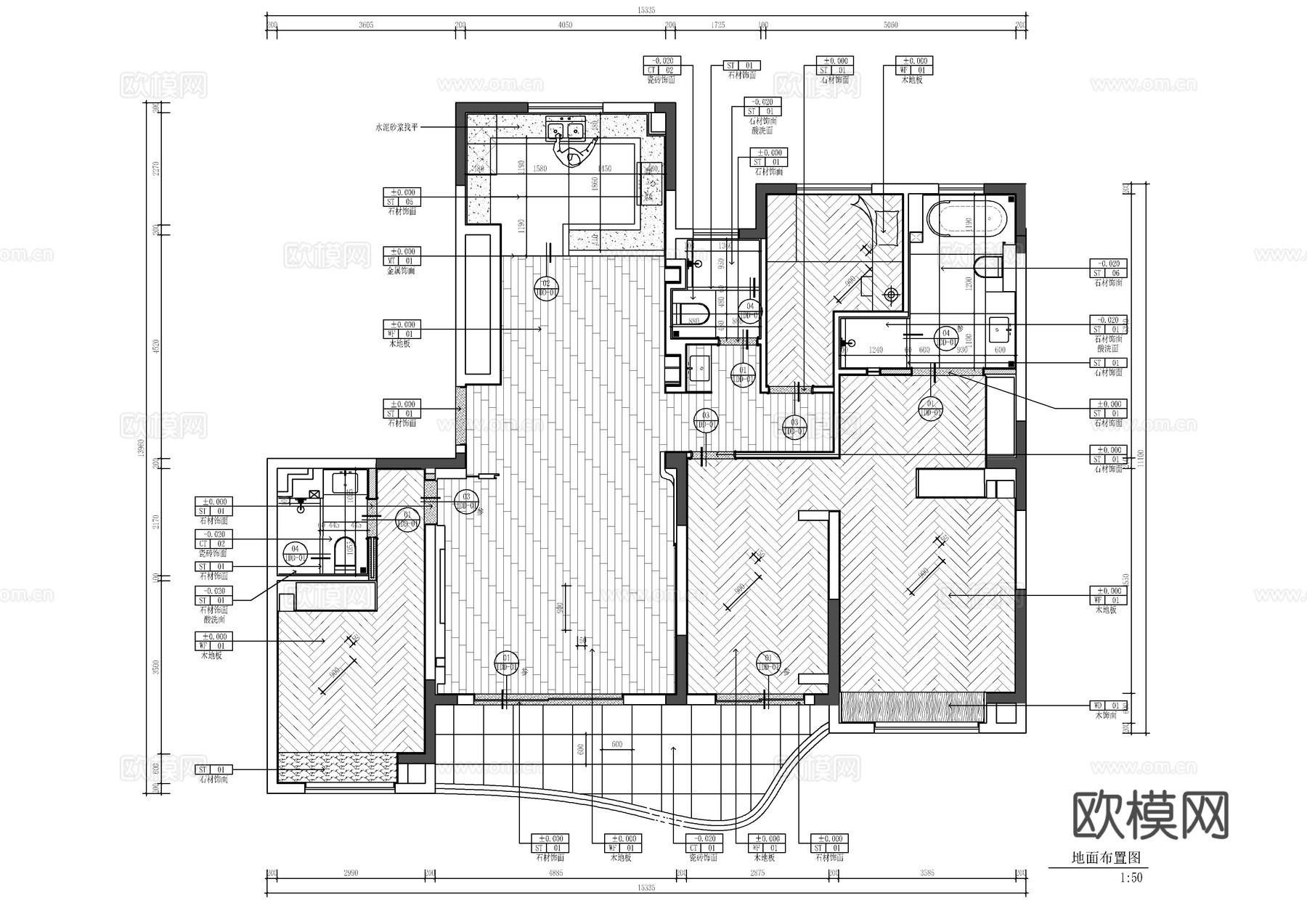 150㎡四居室大平层全套施工图   CAD家装施工图   样cad施工图