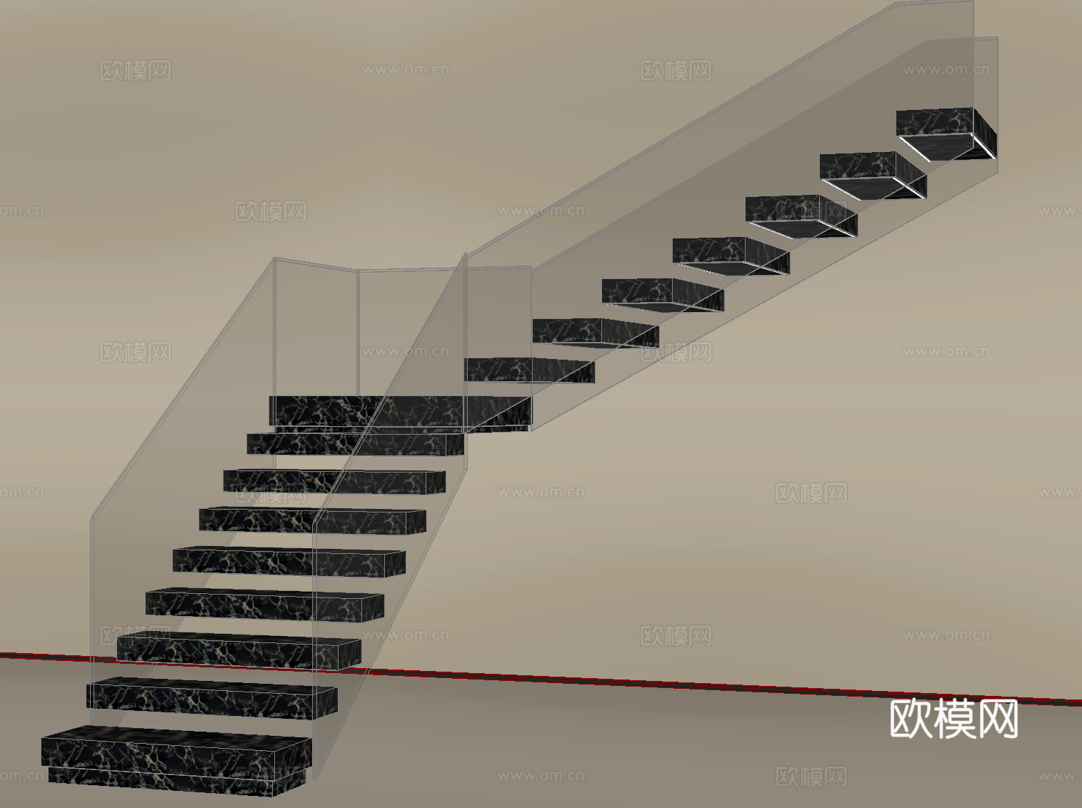 现代玻璃楼梯su模型
