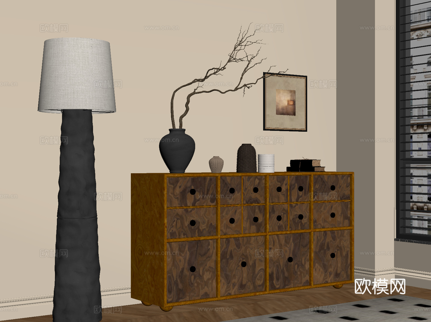 中古风玄关柜 边柜su模型