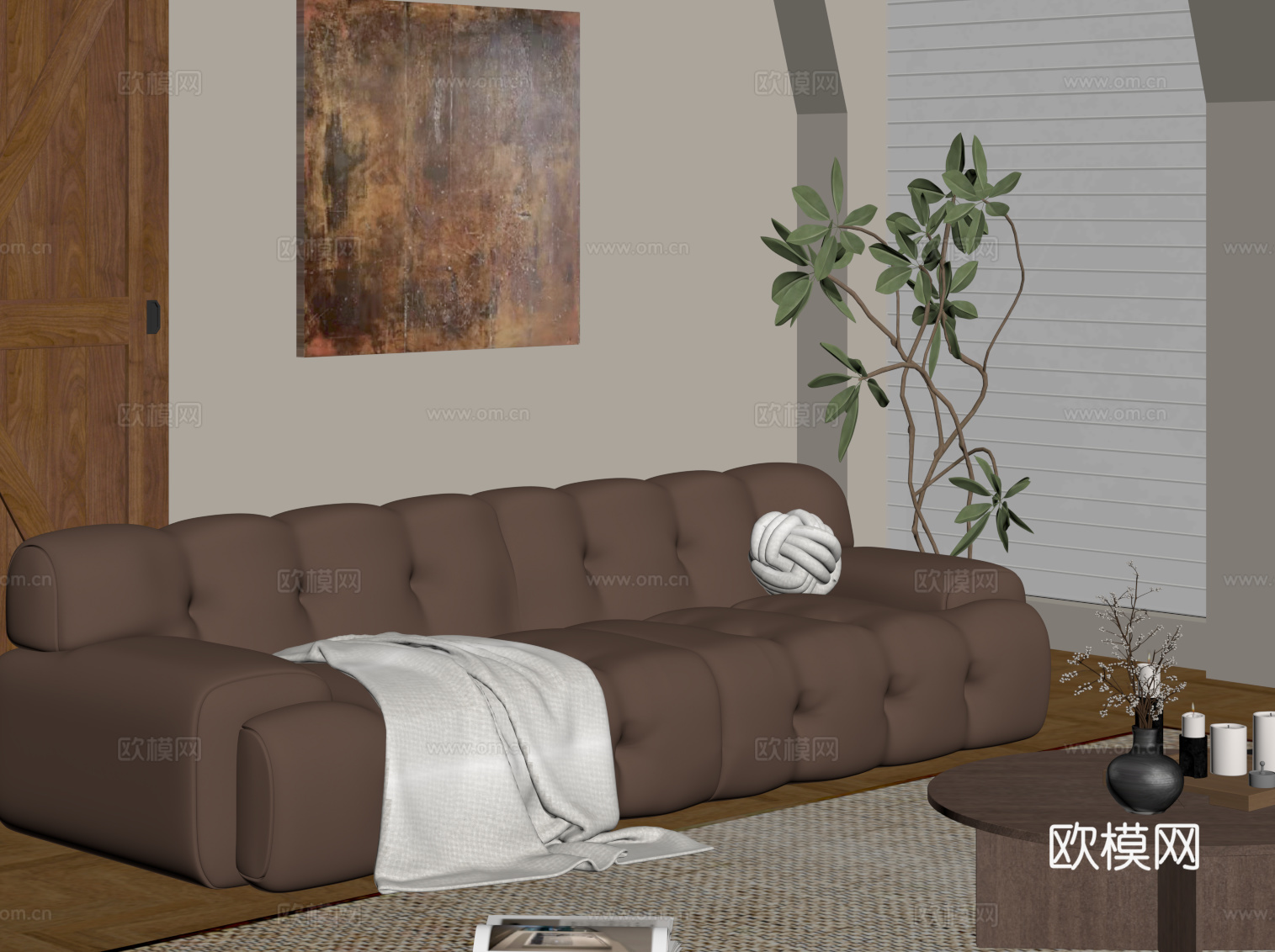 现代多人沙发 皮革休闲沙发su模型