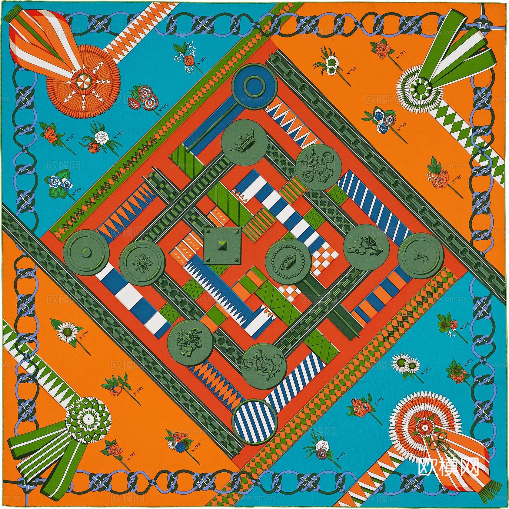 爱马仕丝巾印花图案手绘插画图集49下载