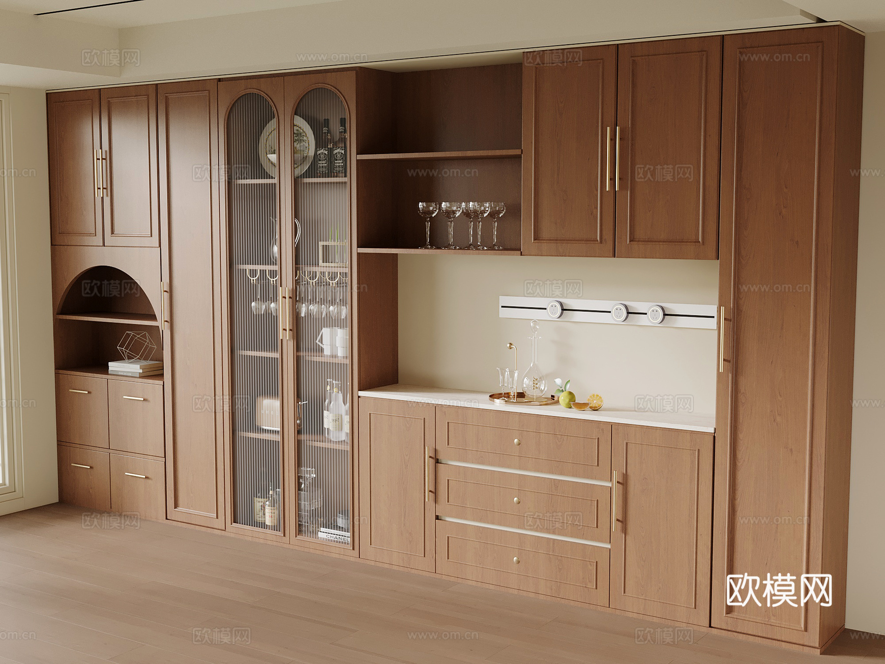 中古风玄关柜 餐边柜 一体柜su模型