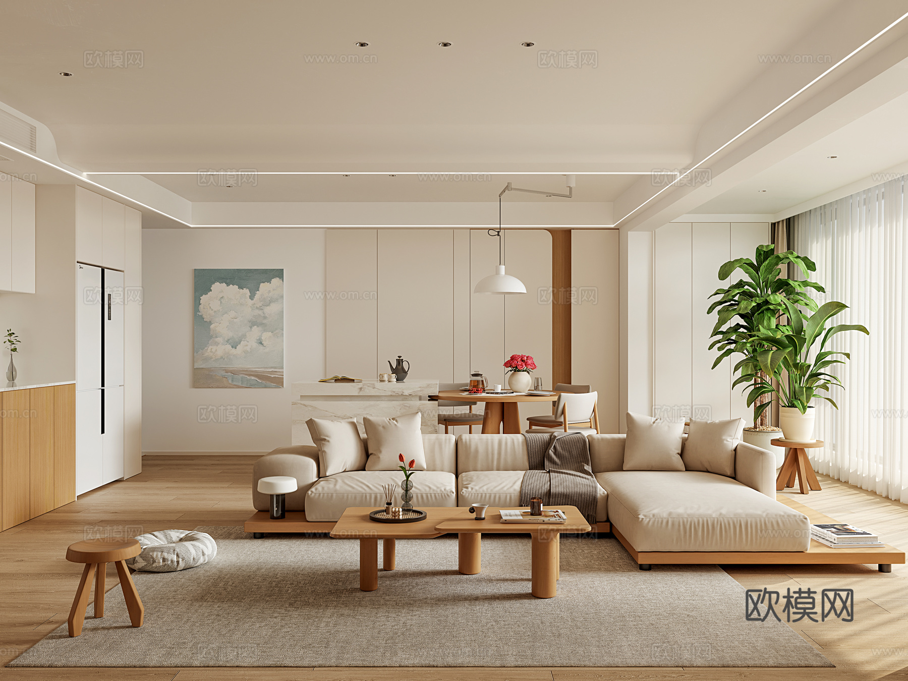 原木客餐厅3d模型下载（渲染图1）