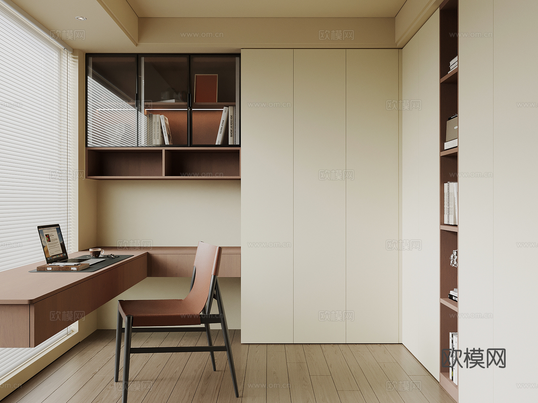 现代书房 书柜 书桌椅su模型
