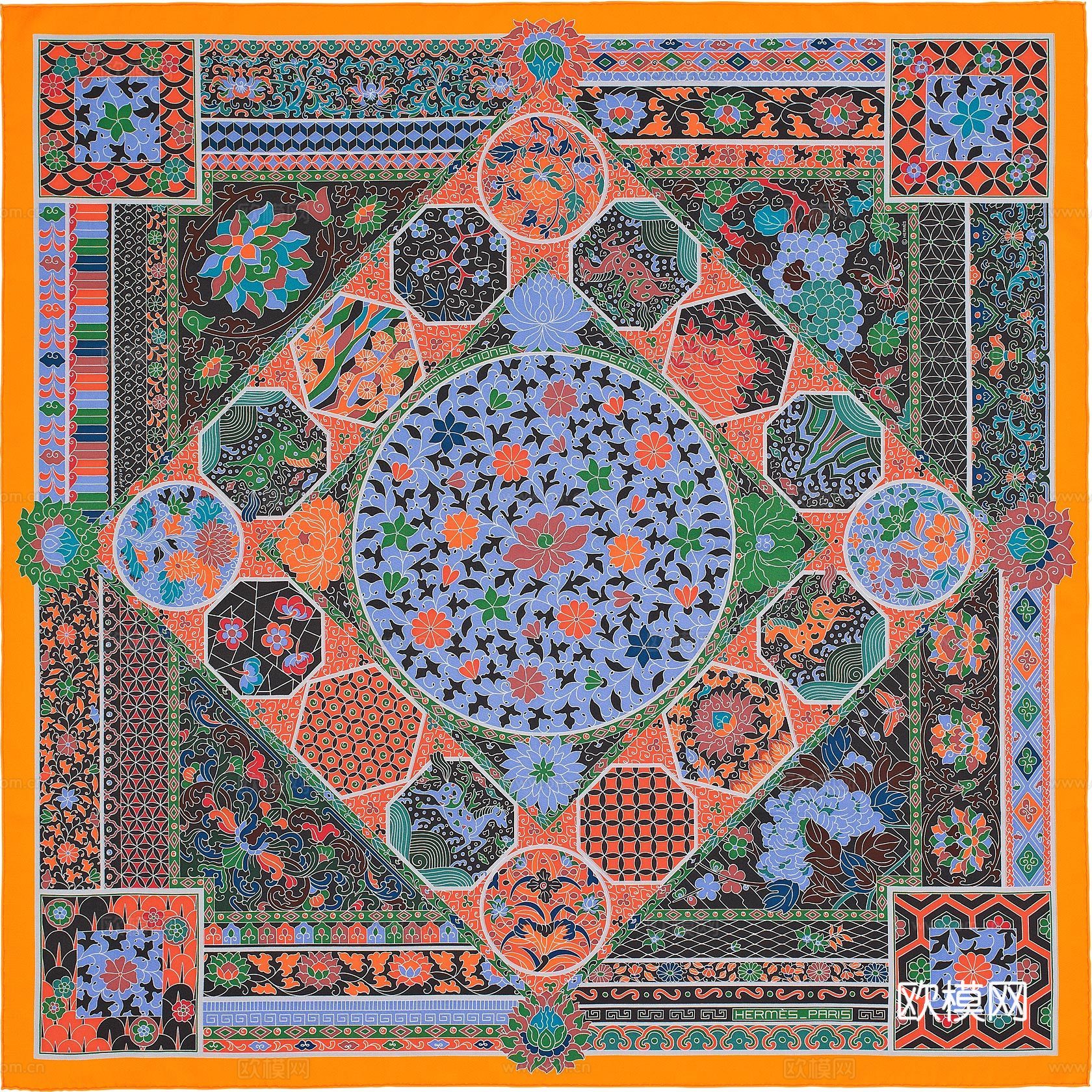 爱马仕丝巾印花图案手绘插画图集62下载