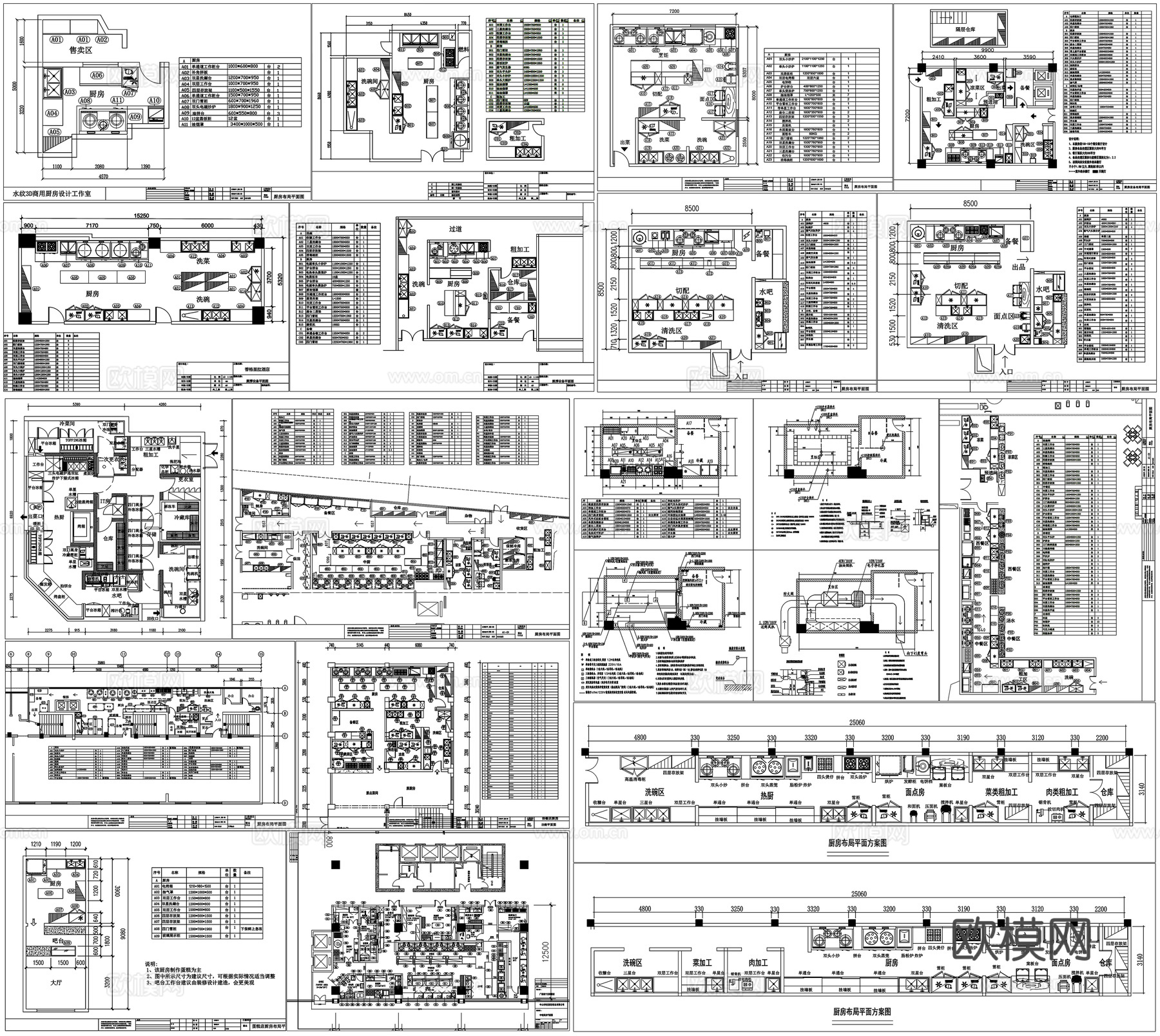 厨房后厨餐厅平面布局餐饮设备定位图CAD素材图库cad施工图