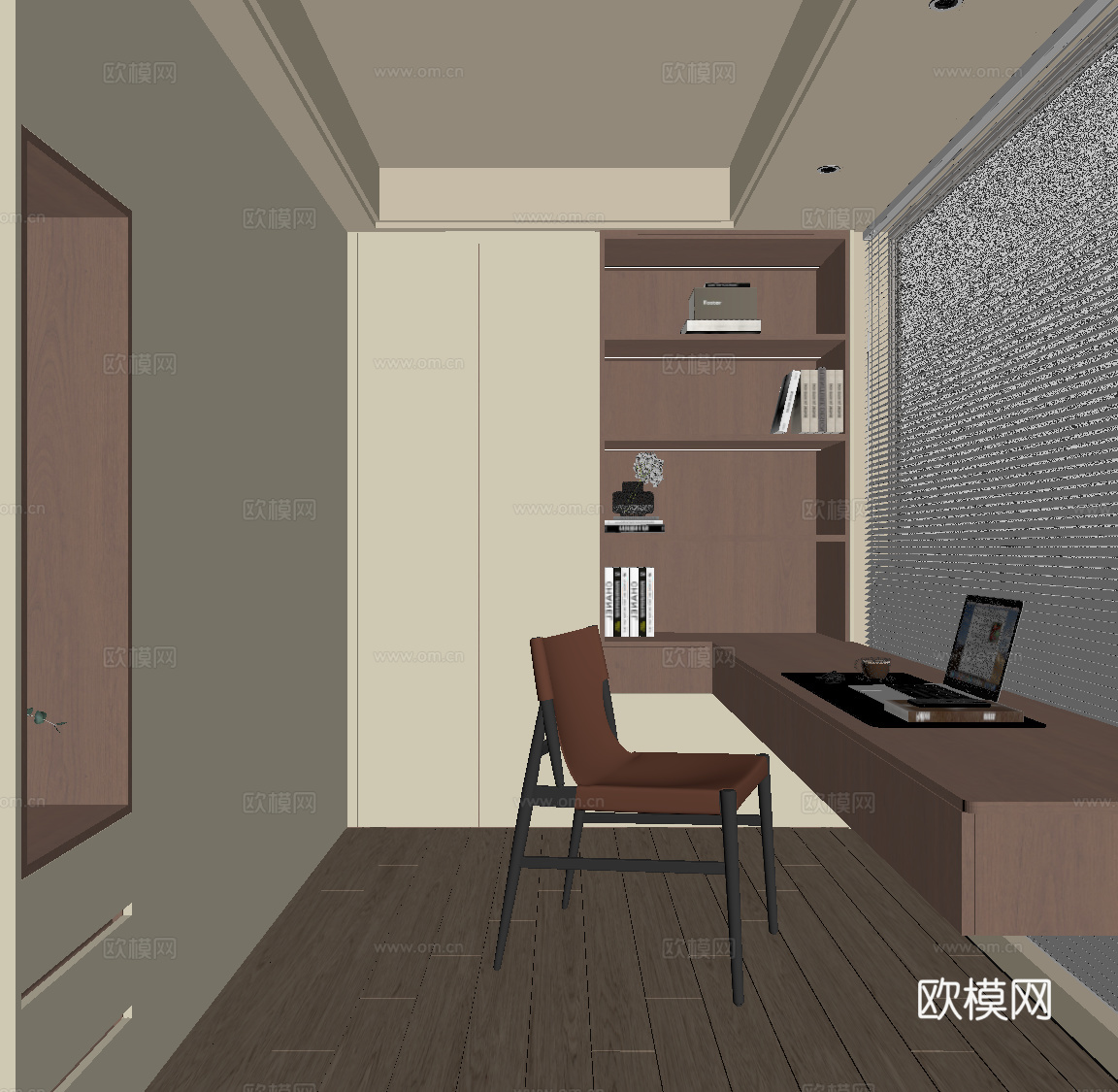 现代书房 书柜 书桌椅su模型