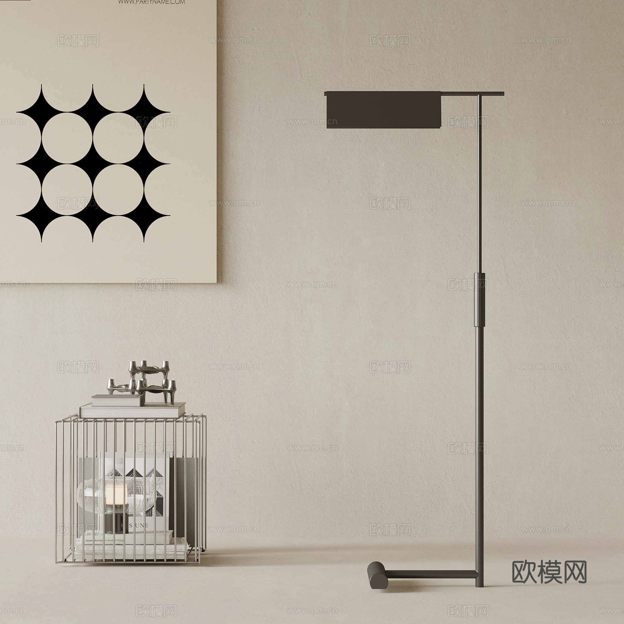 现代意式落地灯 金属落地灯 边几su模型
