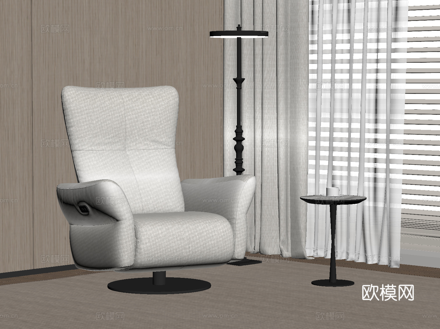 现代单人沙发 布艺休闲沙发su模型