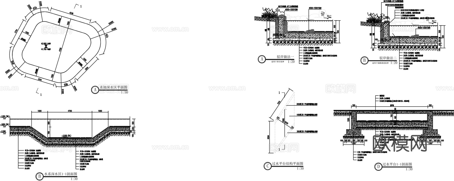 景观假山置石跌水cad施工图