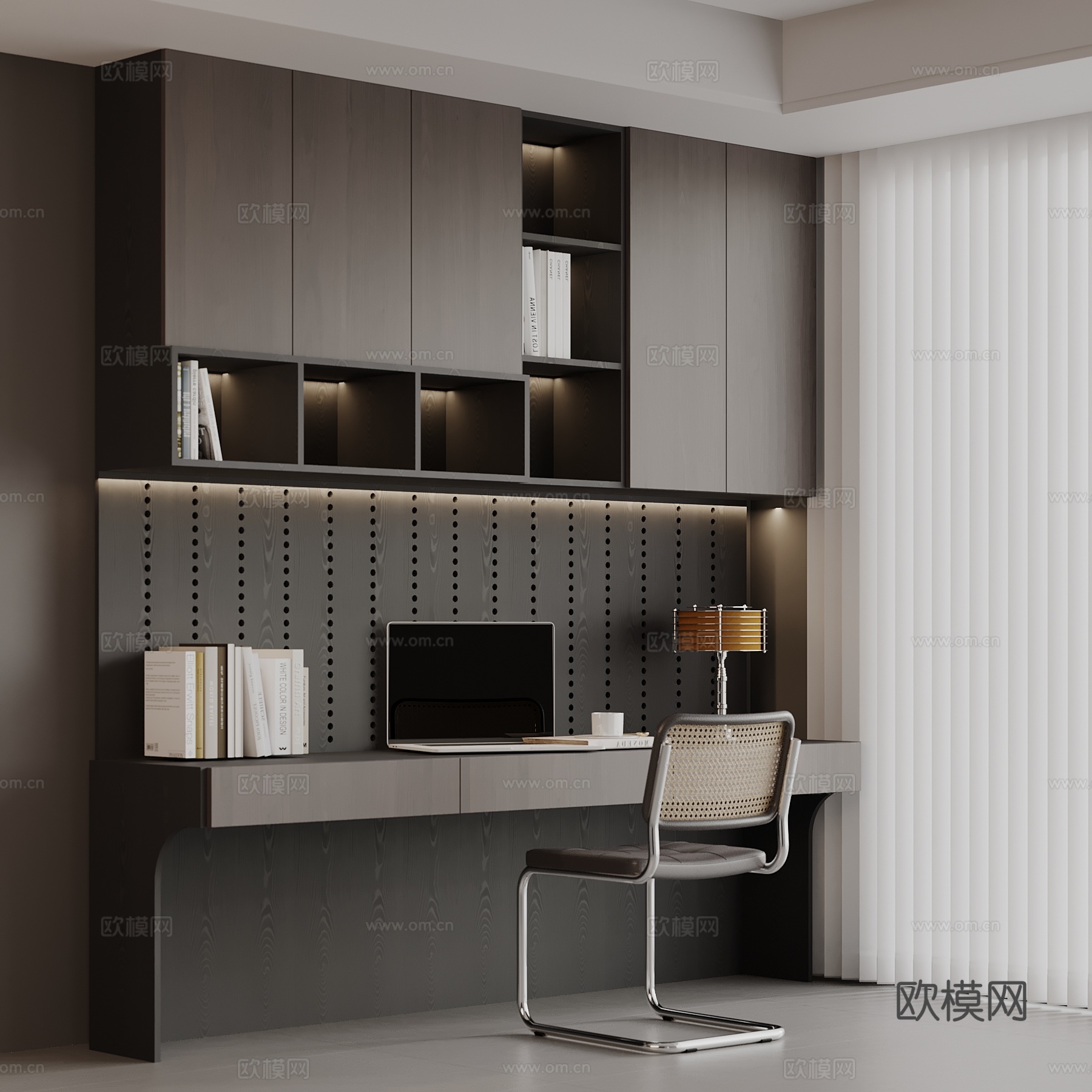 现代书柜 书桌椅su模型