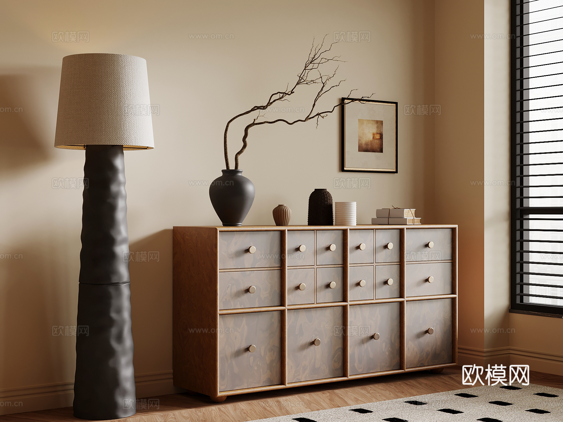 中古风玄关柜 边柜su模型