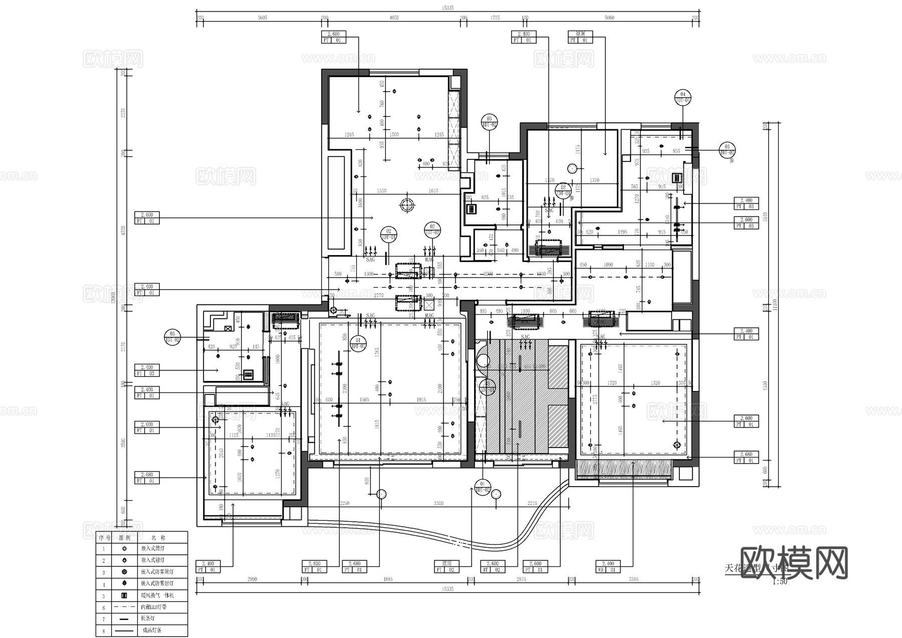 150㎡四居室大平层全套施工图   CAD家装施工图   样cad施工图