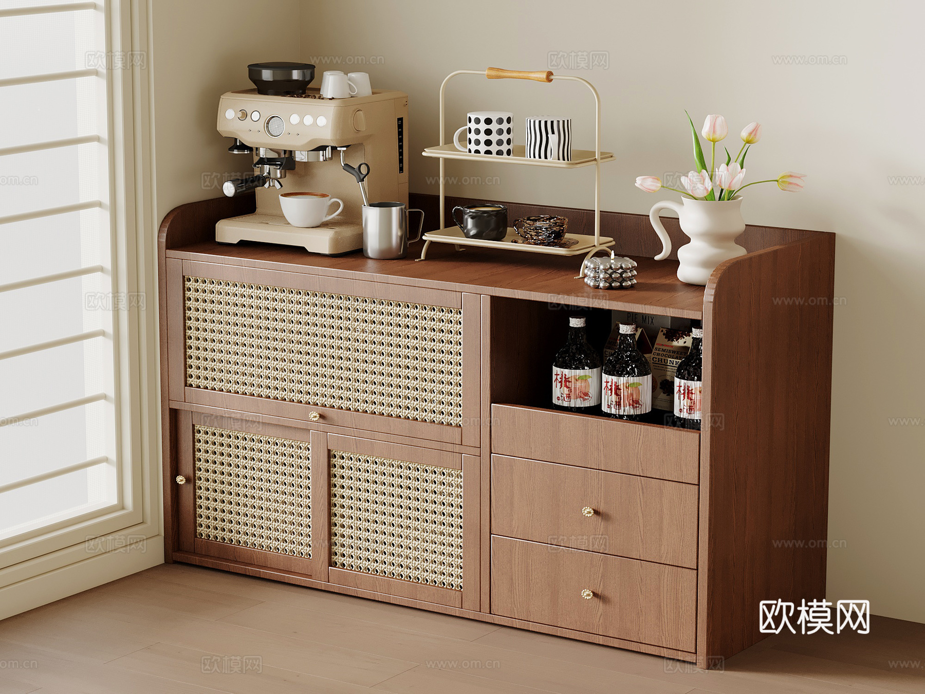 中古风餐边柜 茶水柜su模型