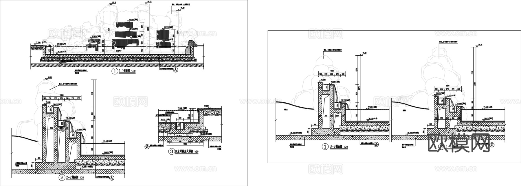 景观假山置石跌水cad施工图