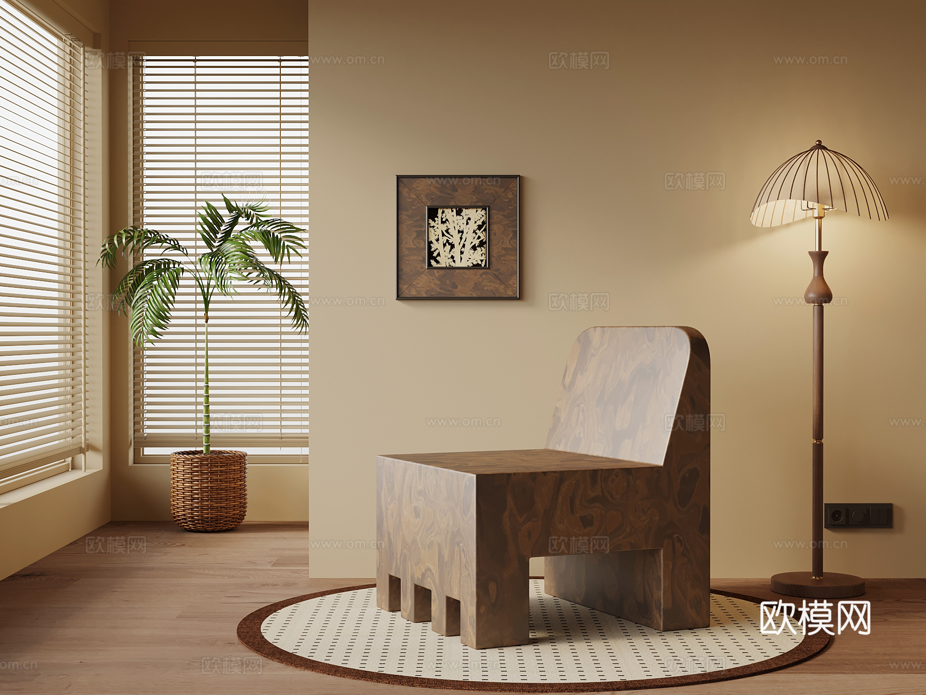 现代中古风休闲椅 实木沙发椅su模型