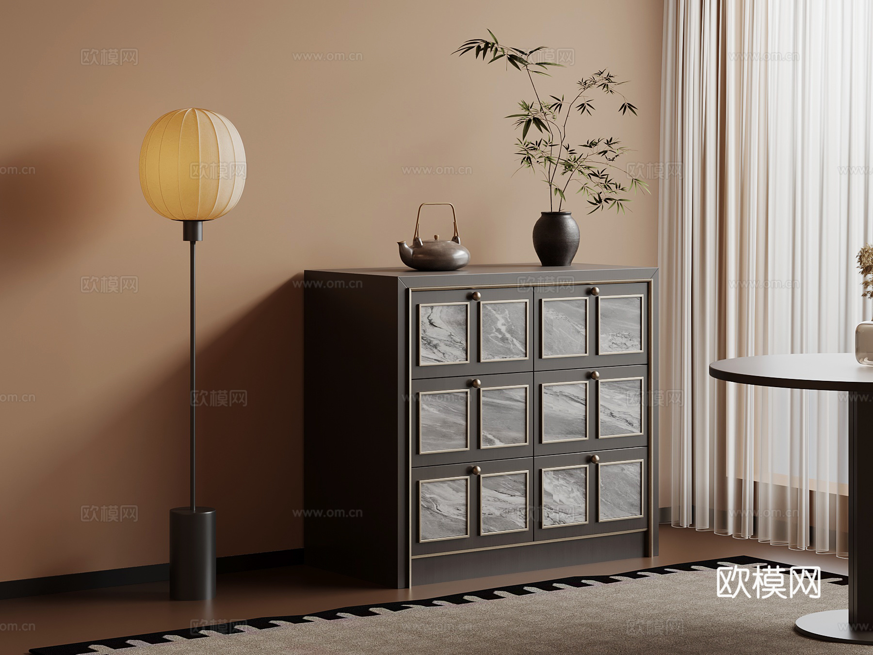 新中式斗柜 边柜su模型