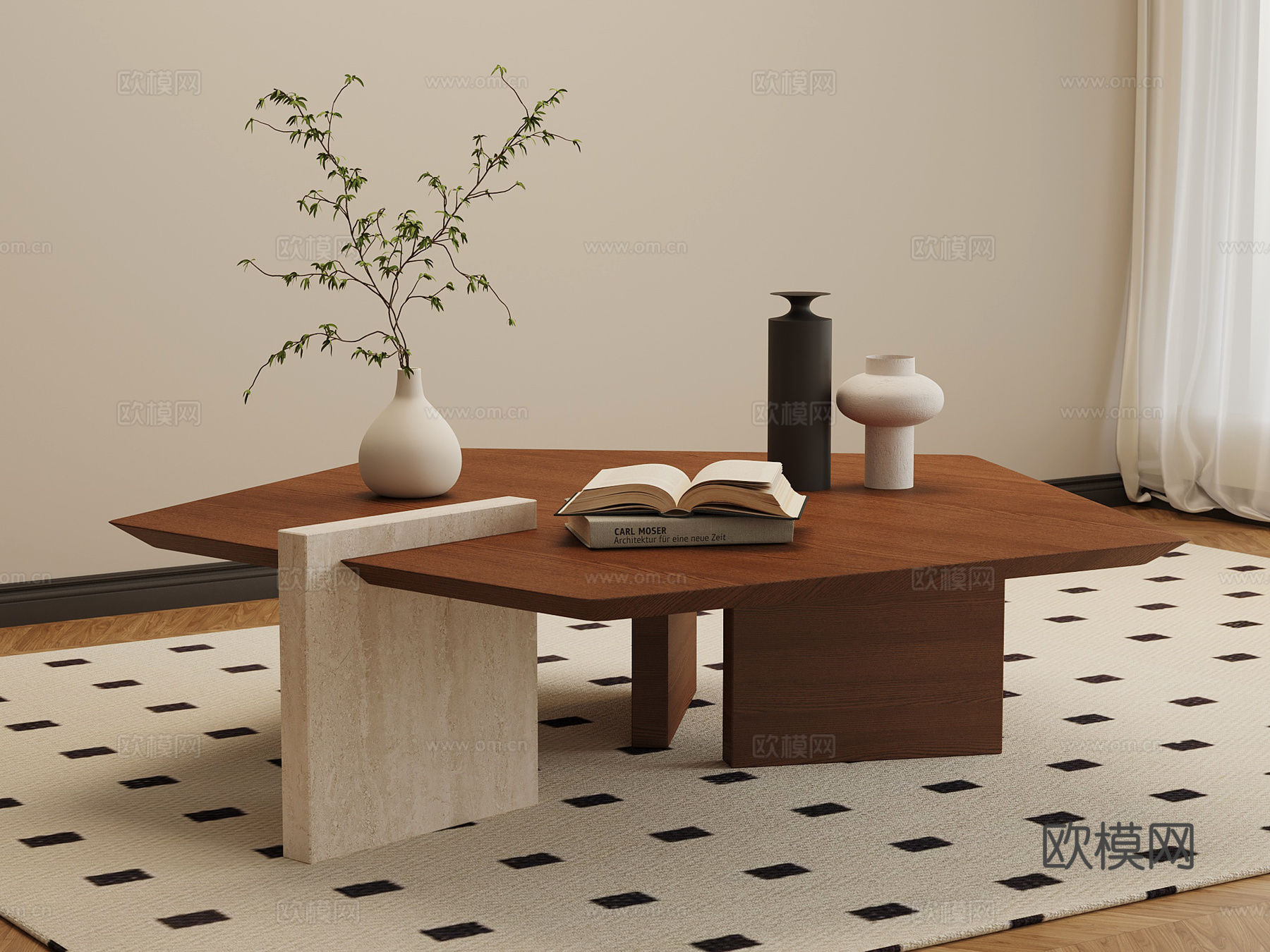 中古风茶几 大理石茶几su模型