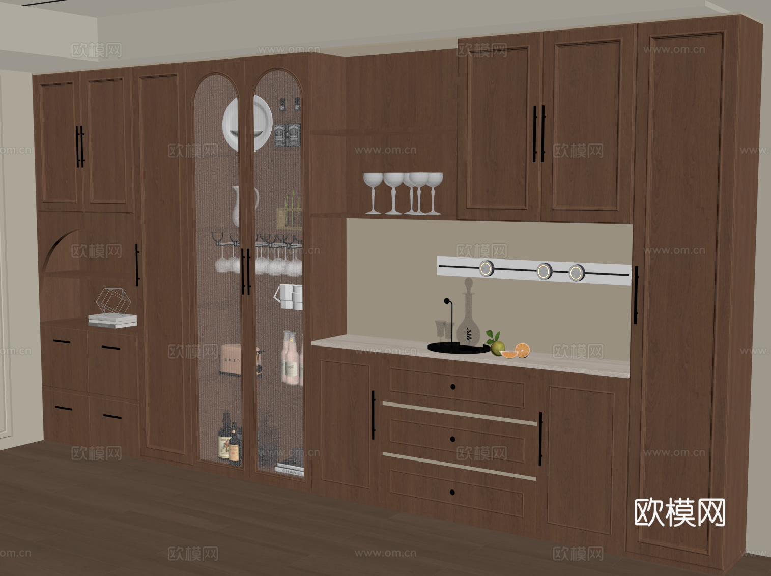 中古风玄关柜 餐边柜 一体柜su模型