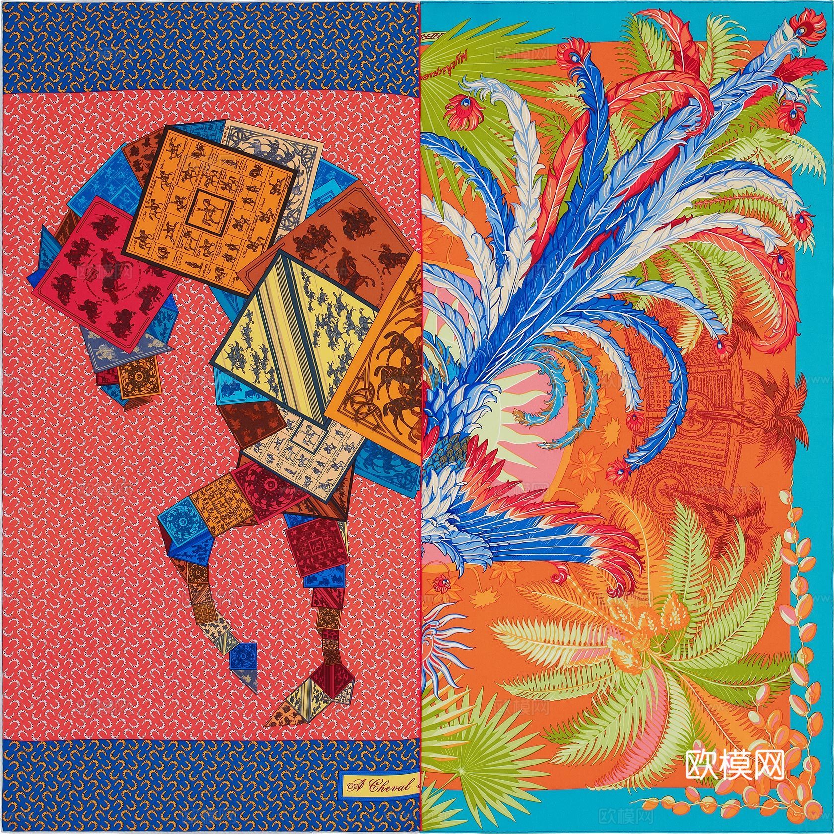 爱马仕丝巾印花图案手绘插画图集56下载