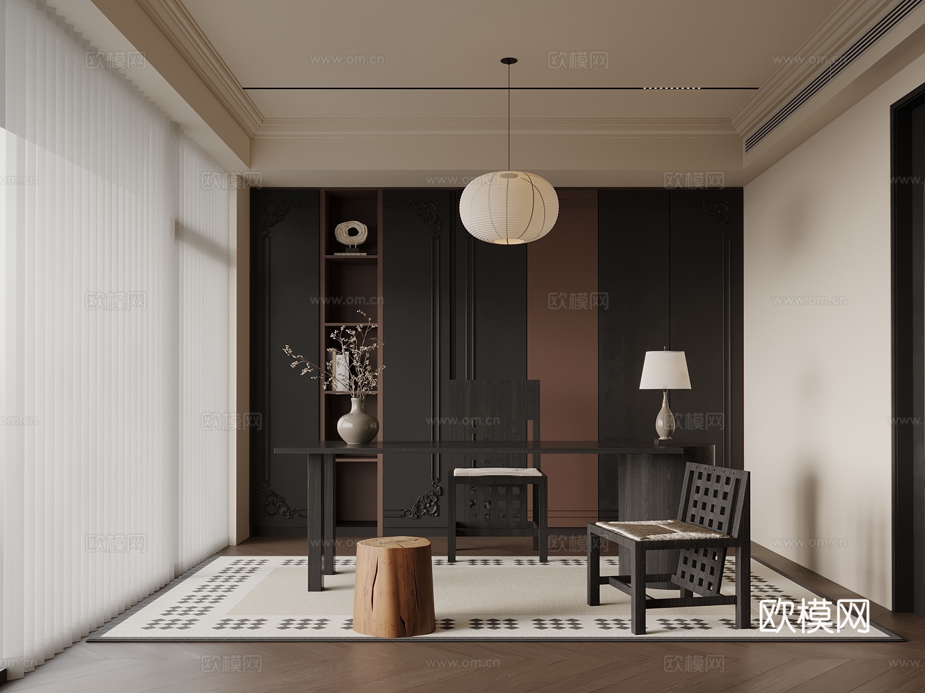 法式书房 书桌椅 书柜su模型