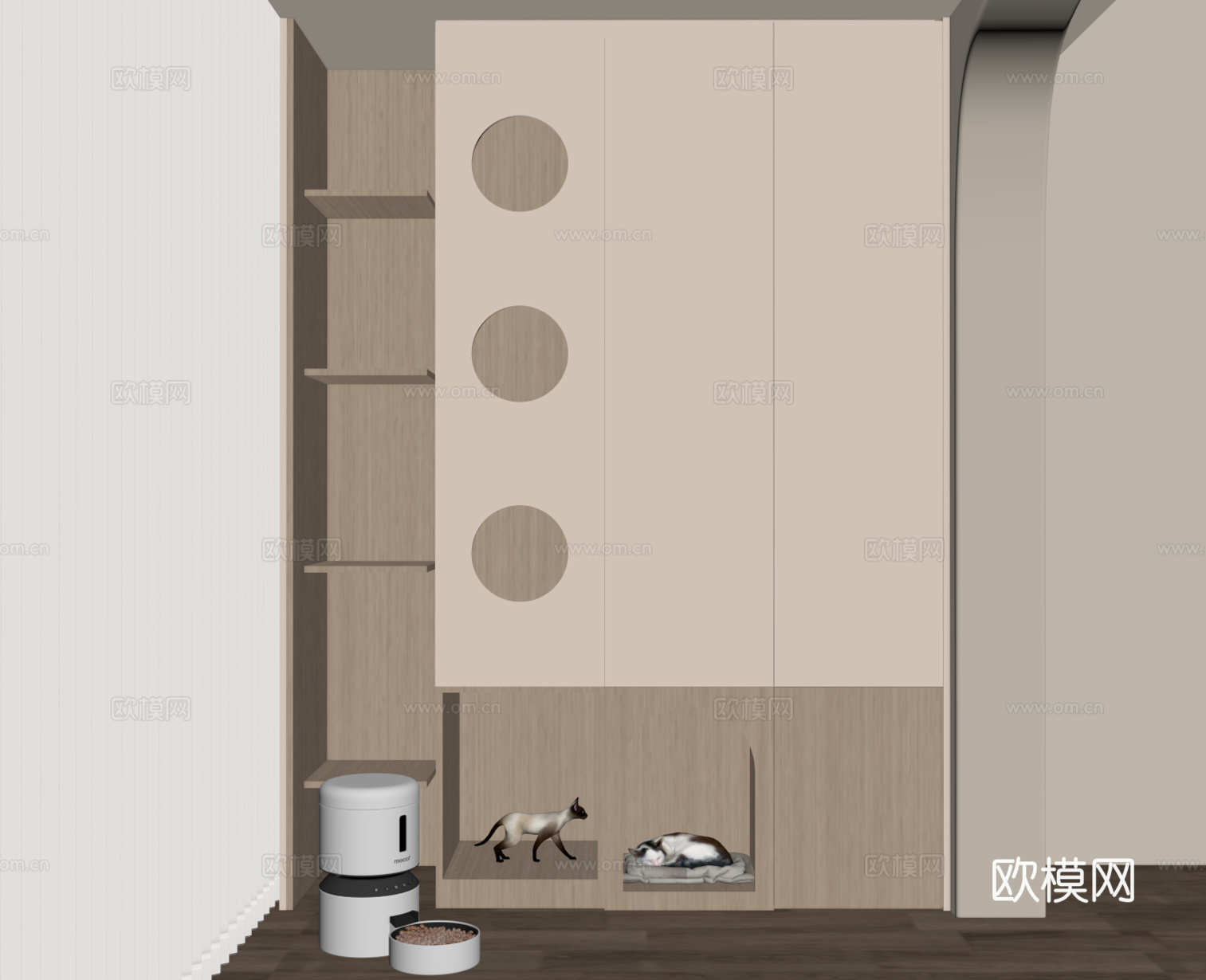 现代猫爬架 猫柜su模型