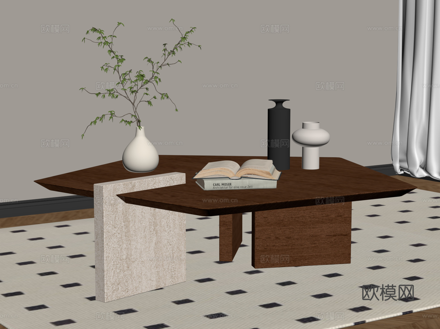 中古风茶几 大理石茶几su模型