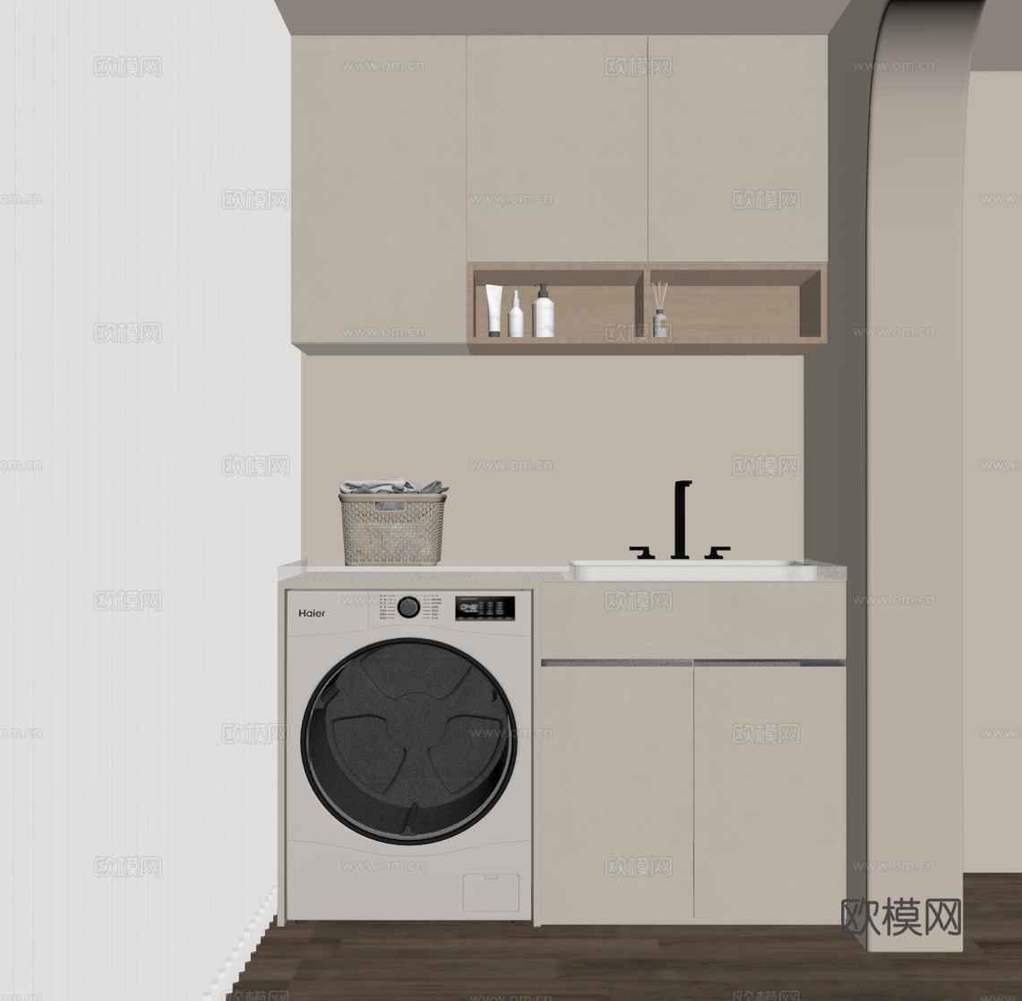 现代阳台 洗衣机柜su模型