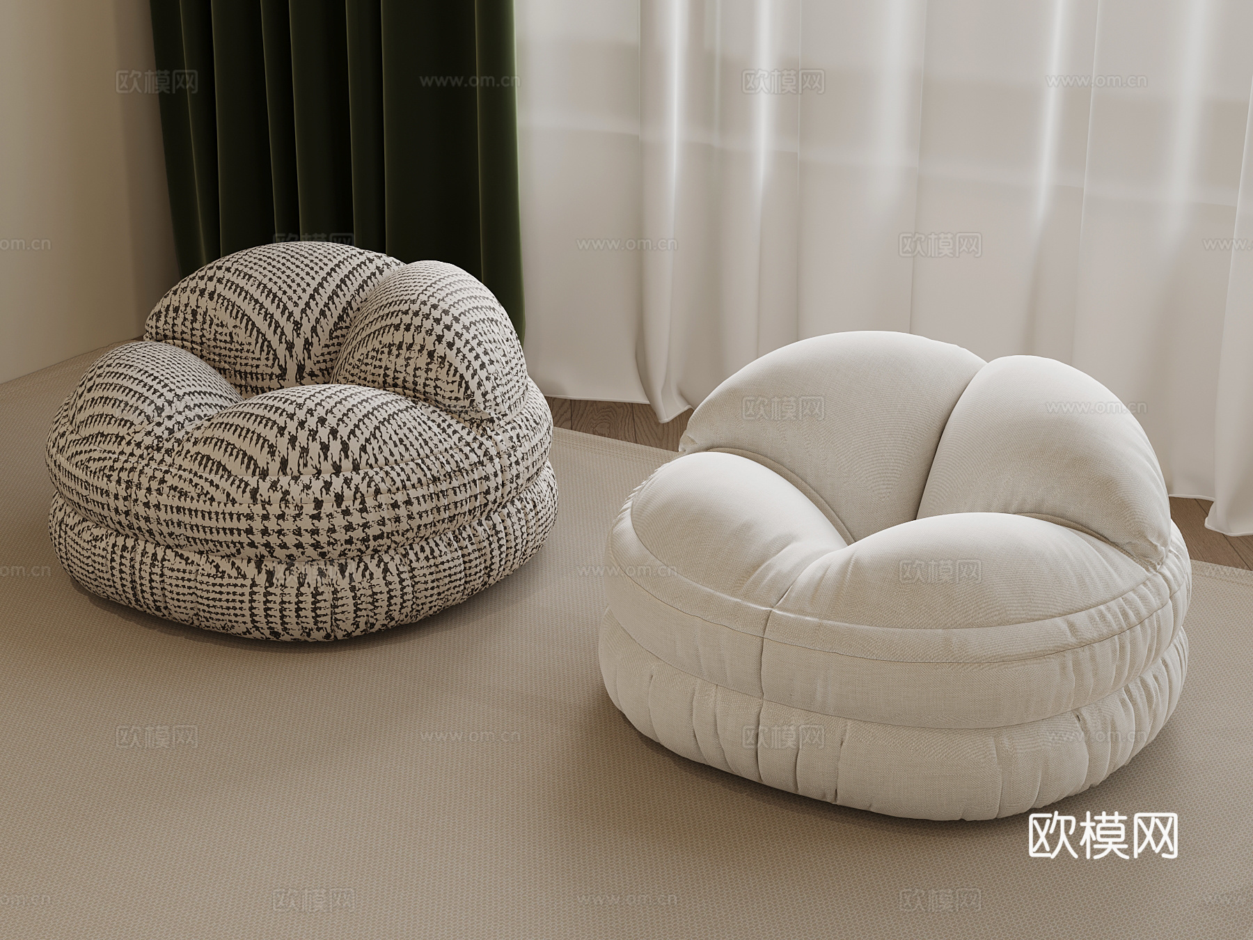现代沙发凳 布艺凳子su模型