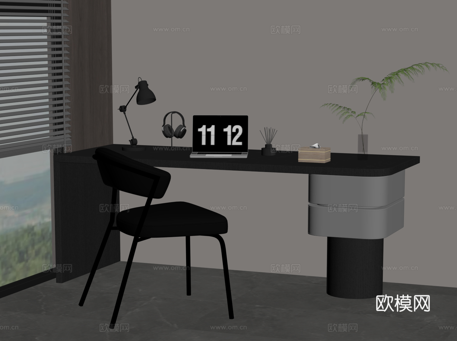 现代意式书桌椅 办公桌椅su模型