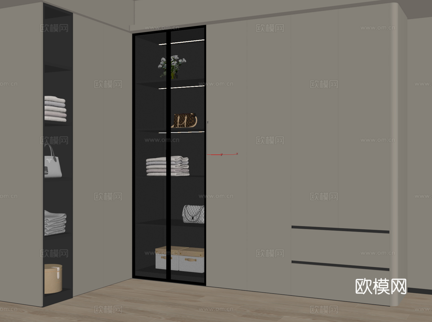 现代衣柜 L型衣柜su模型