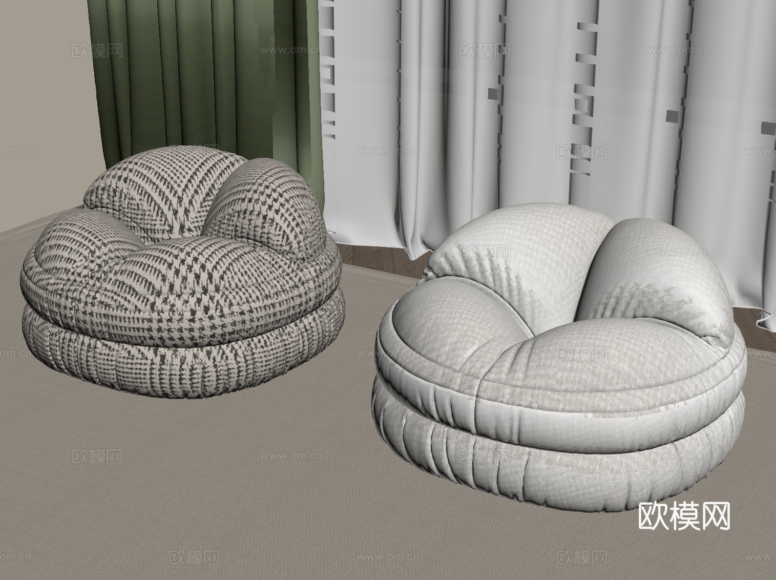 现代沙发凳 布艺凳子su模型