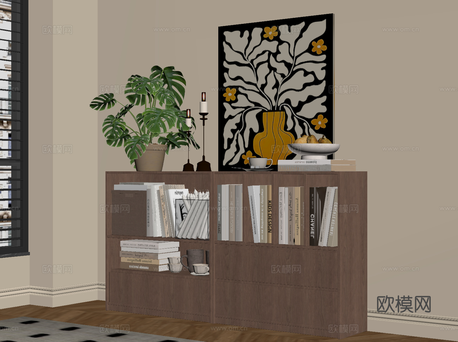 现代中古风书柜 置物柜su模型