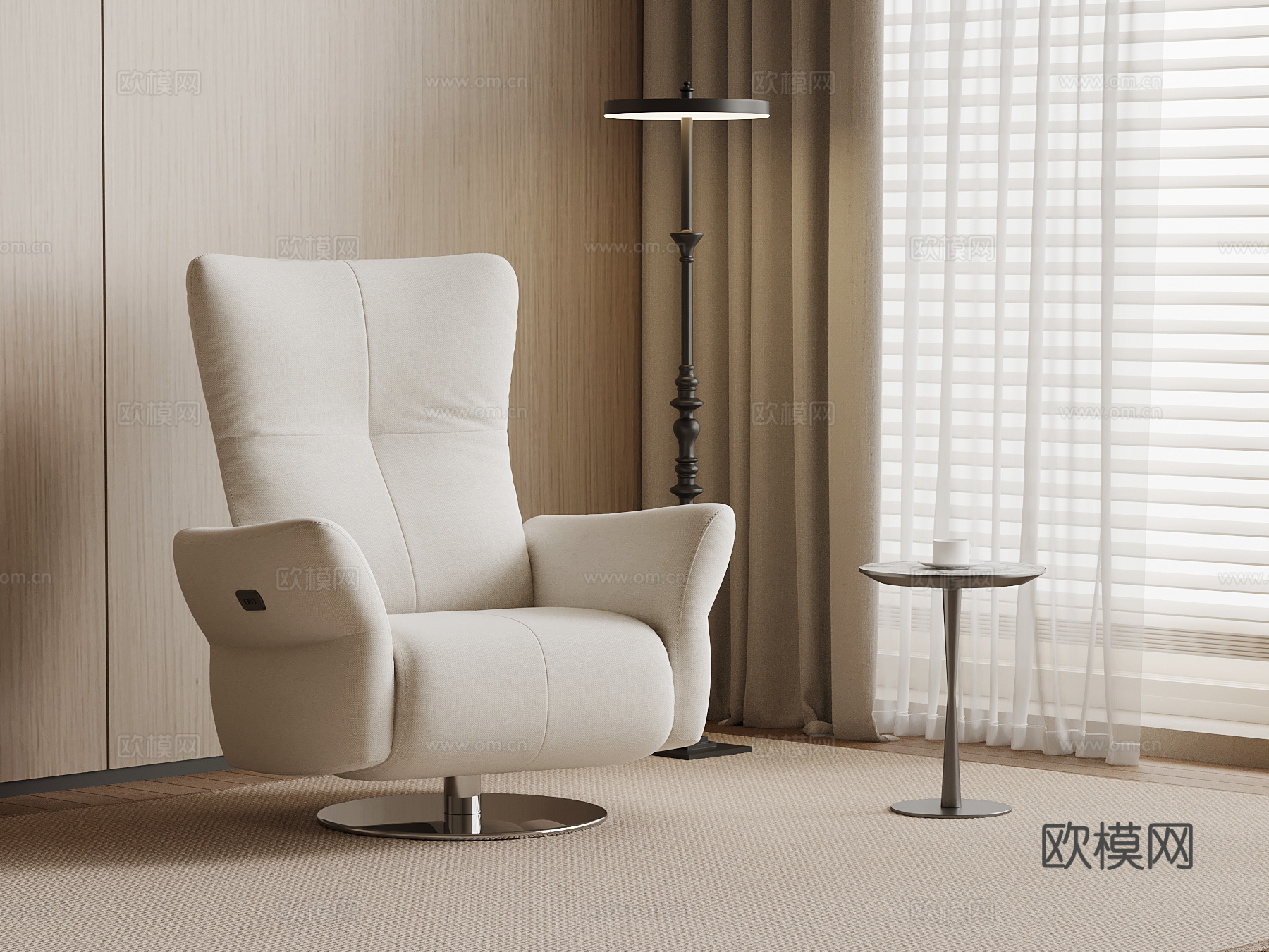 现代单人沙发 布艺休闲沙发su模型