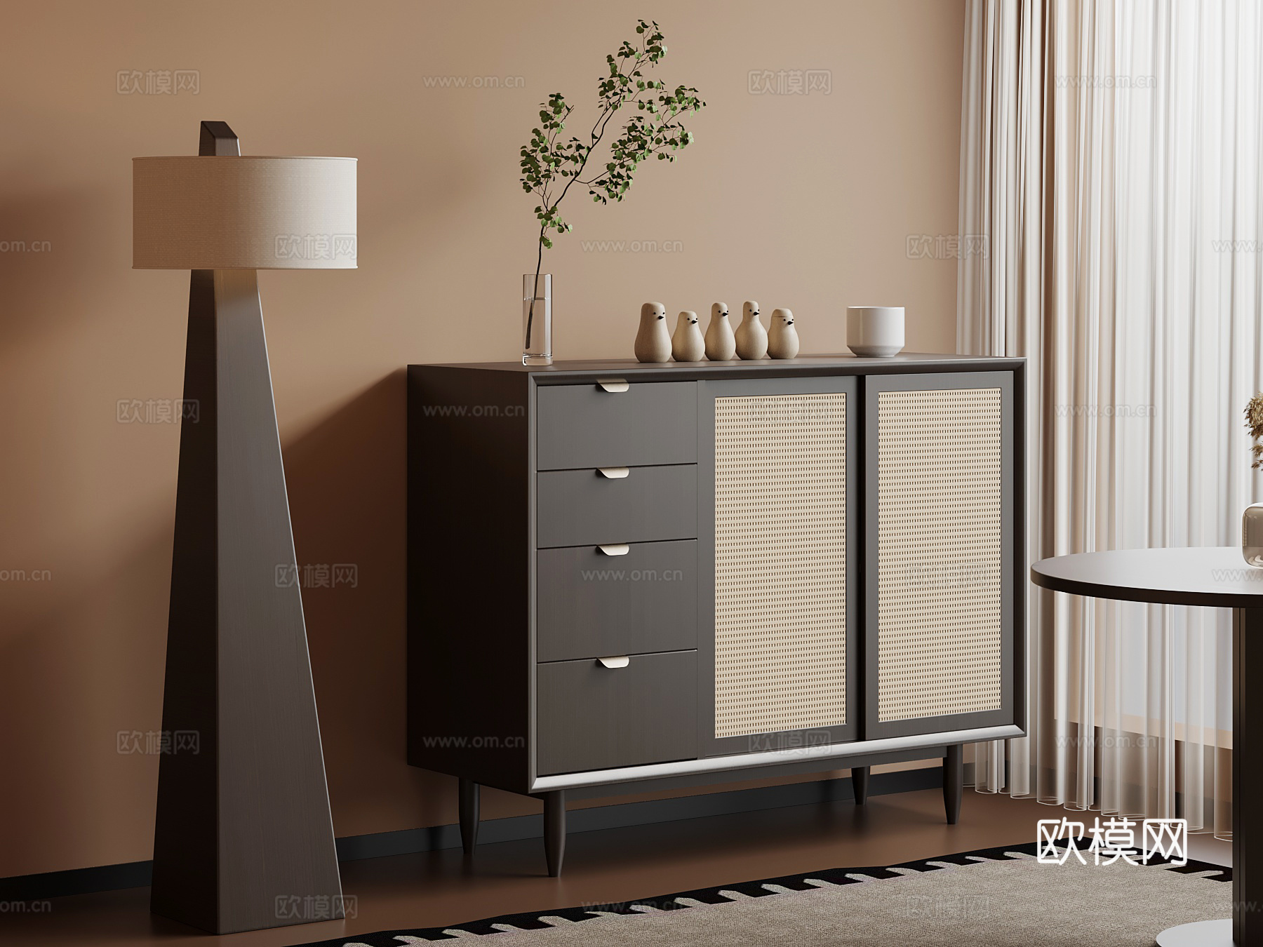 中古风玄关柜 边柜su模型