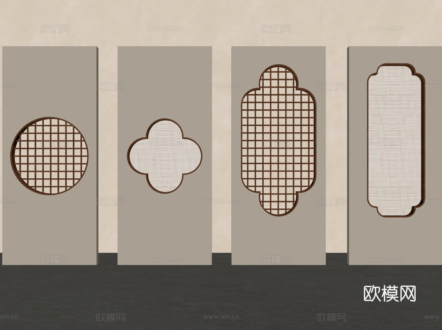 新中式玄关隔断 屏风su模型