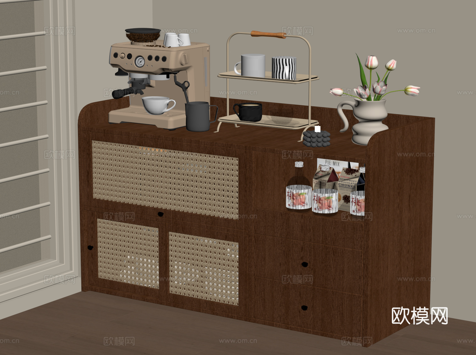 中古风餐边柜 茶水柜su模型