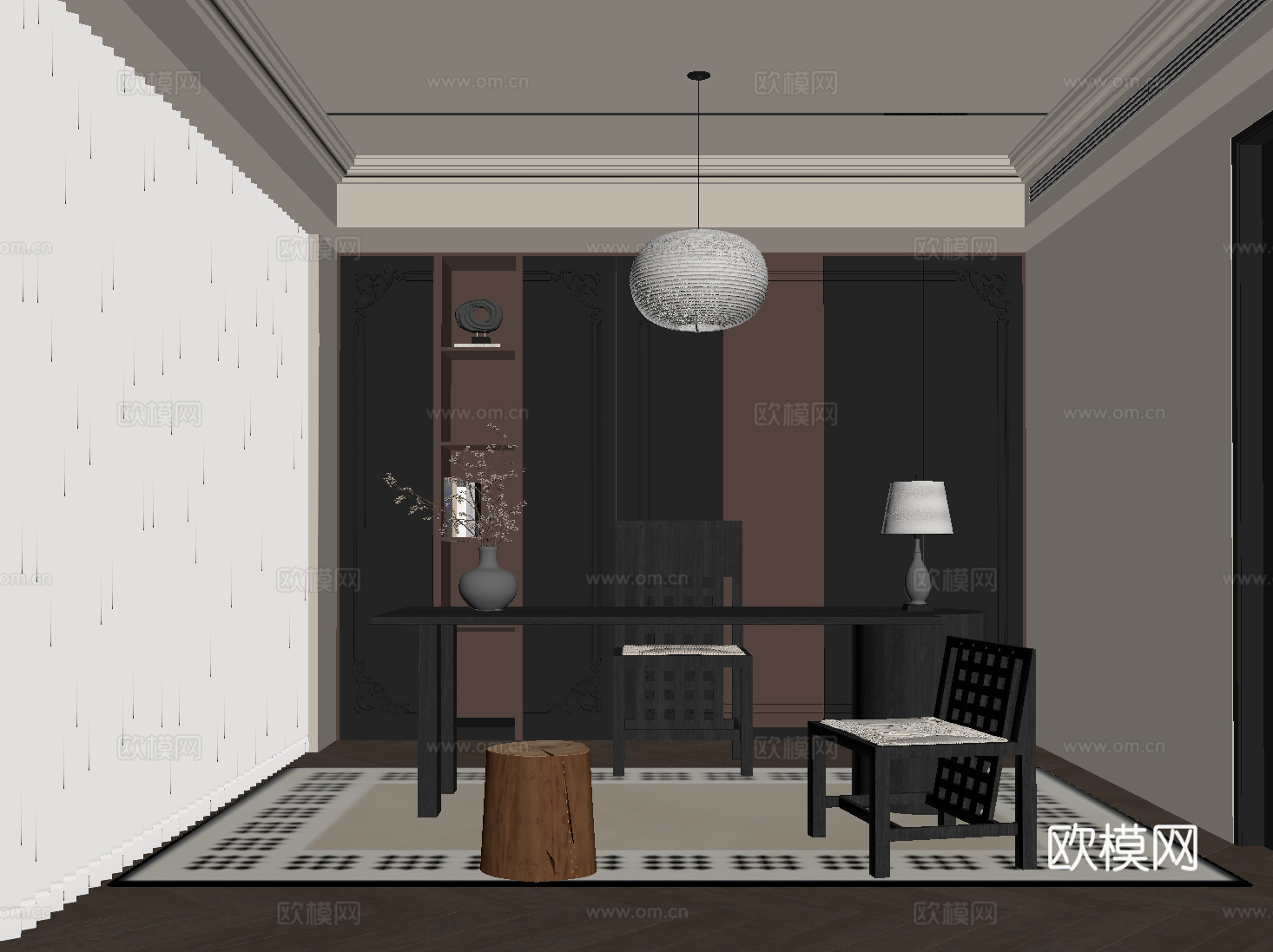 法式书房 书桌椅 书柜su模型